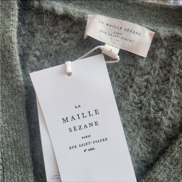 NWT Sezane Paris Gilet Basile cardigan sweater in khaki green size L - Picture 8 of 12